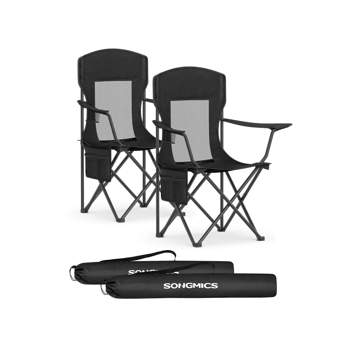 Ensemble de 2 chaises de camping avec accoudoirs réglables en noir encre, 51.5 x 86.5 x 97 cm (P x L x H) Surface d'assise : 52 x 52 cm (P x L) Hauteur du dossier : 54 cm
