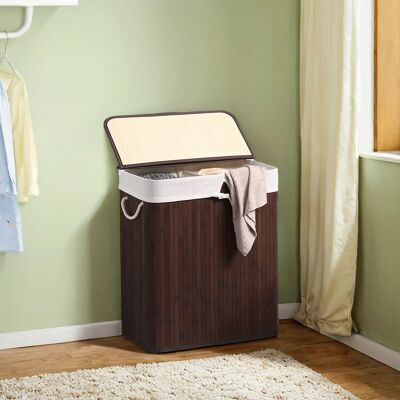 Cesto para ropa 2 compartimentos, 100 L, recolector de ropa con tapa, con asas, 51.5 x 31.5 x 60. 5 cm