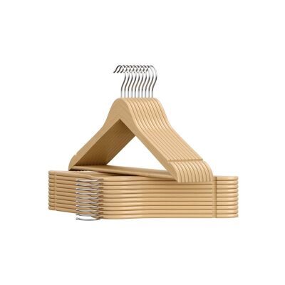 Juego de 20 perchas de madera con ganchos giratorios 360°, color natural, 43 x 21 cm (ancho x alto) Grosor por percha: 0.8 cm