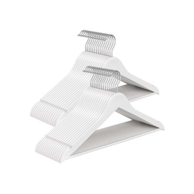 Juego de 30 perchas de madera con ganchos giratorios 360°, color blanco nube, 43 x 21 cm (ancho x alto) Grosor por percha: 0.8 cm