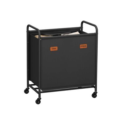 Cesta para ropa sucia 140 L con ruedas y 2 compartimentos, negro tinta, 59 x 40 x 91 cm