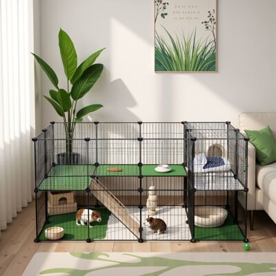 Parque para animales pequeños, jaula para conejos y cobayas, incluye bridas, 143 x 71 x 73 cm