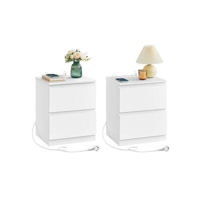 Bedside table set of 2 with sockets and drawers, cloud white, 35 x 40 x 49 cm