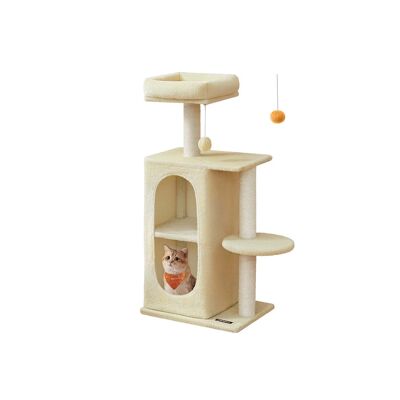 Small scratching post with 2 holes and 1 platform, sand beige, 45 x 35 x 101 cm
