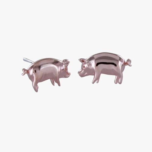 Sterling Silver Pig Stud Earrings Rose