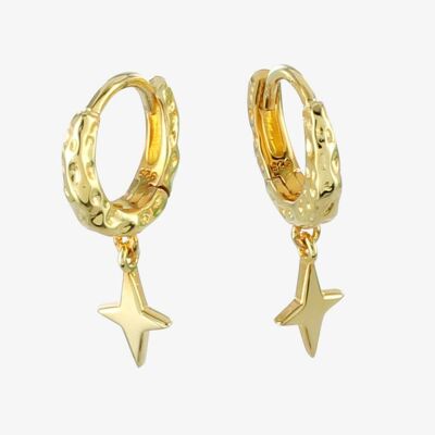 Textured Hoop and Star Earring Gold