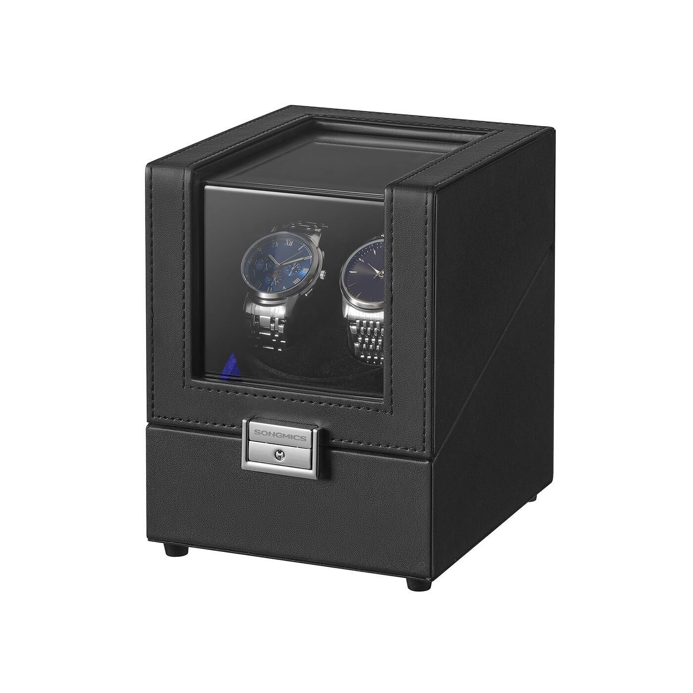 Watch winder with LED light and lock for automatic watches, 14.2 x 16.1 x 18.5 cm