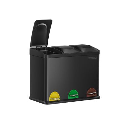 Pattumiera 3 x 15 litri con coperchio e secchio interno nero, 60.5 x 31.5 x 48.5 cm (L x P x A) Dimensioni di ogni secchio interno: 17.7×26.5×40.5 cm (L x P x A) Altezza totale (con coperchio aperto): 73 cm