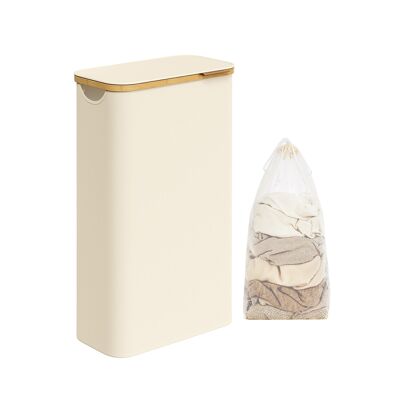 Cesto portabiancheria 60 litri con coperchio, bianco crema