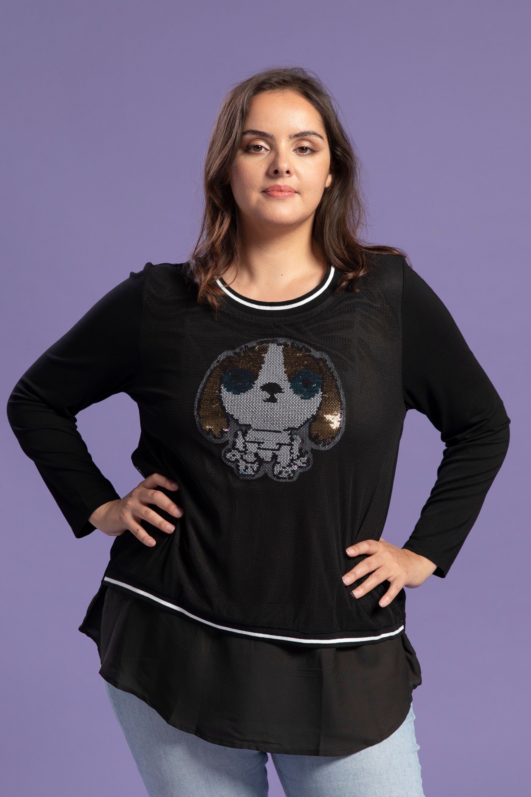 Tunique grande taille avec résille et séquins (A918)