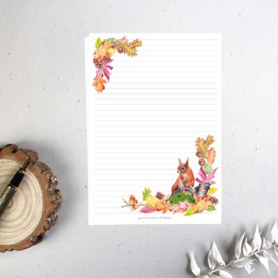 Feuilles de papier à lettres de luxe A5 – Écureuil d'automne, 10 feuilles