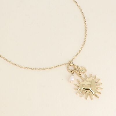 Collier - coeur, soleil et perle d'eau douce