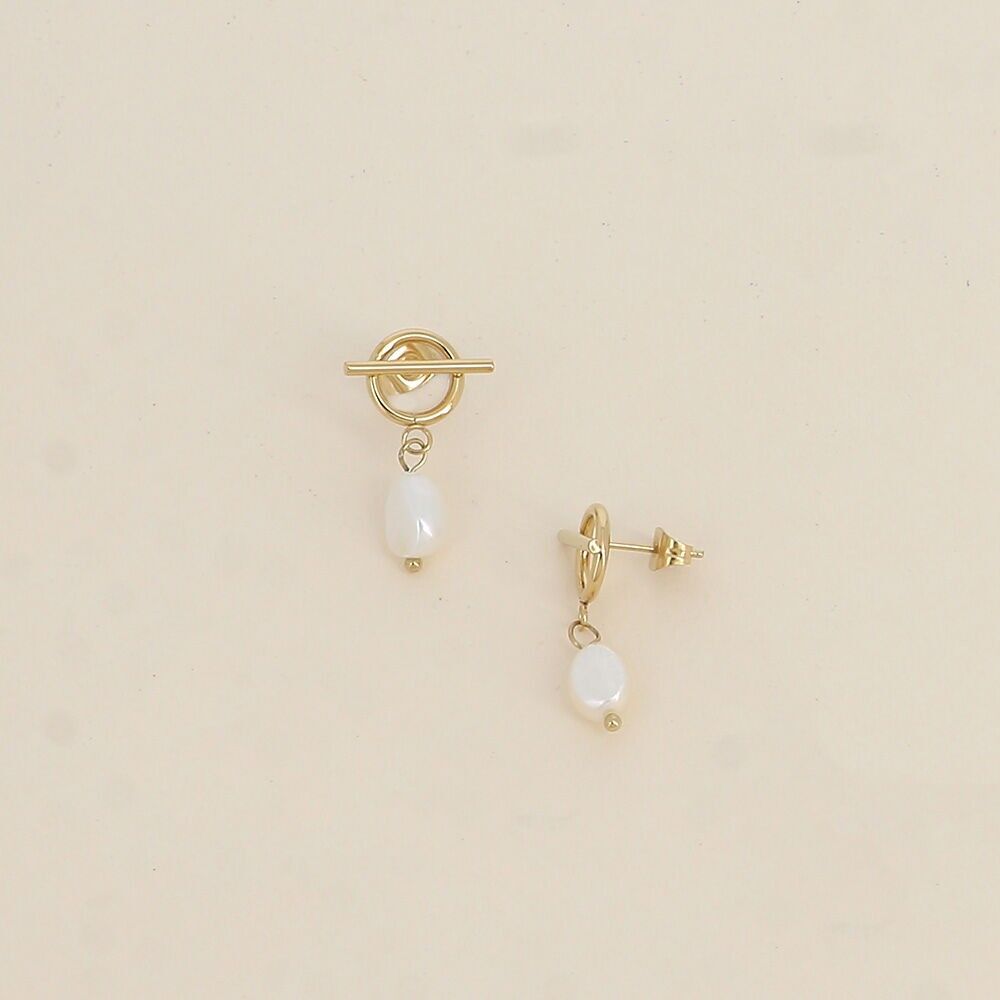 Pendientes de botón - anillo y barra con perla de agua dulce colgante