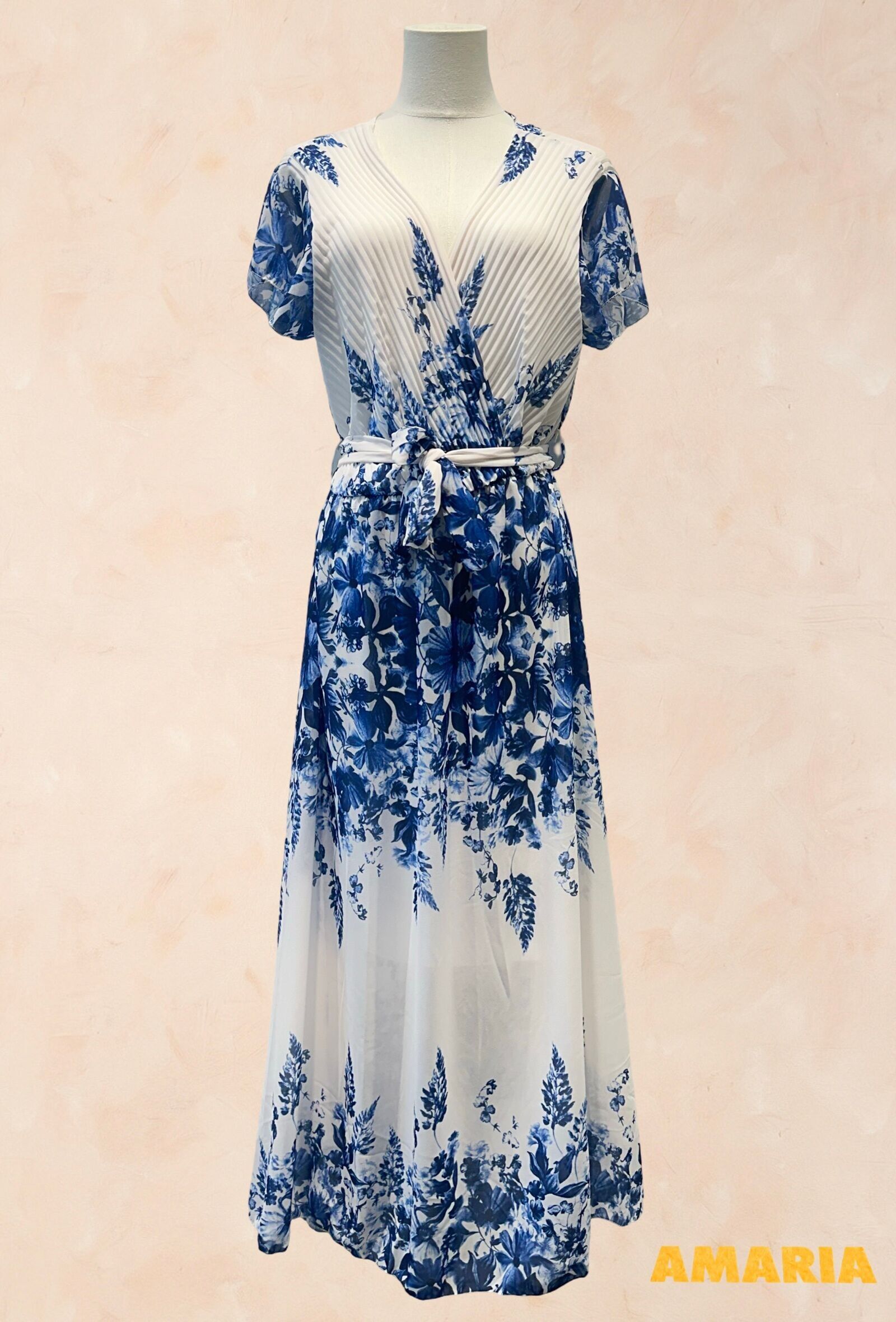 Langes Kleid – Blumendruck & kreuzplissiertes Oberteil – VISKOSE – 968506