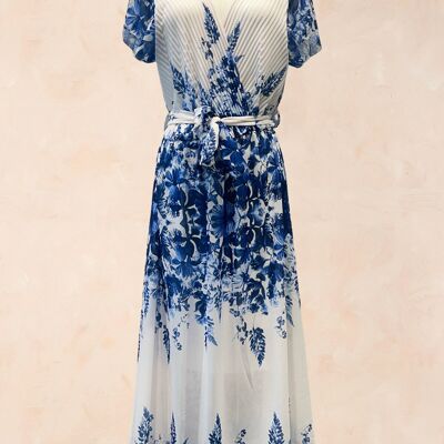 Long Dress – Floral Print & Cross Pleated Top - VISCOSE - 968506