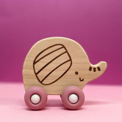 Giocattolo in legno con ruote in silicone - Piccolo Elefante