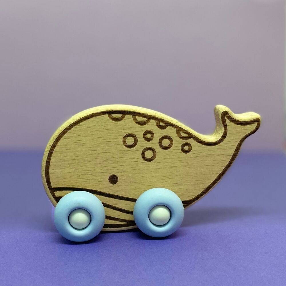 Juguete de madera con ruedas de silicona - Ballena Pequeña - Juguetes educativos - Marca francesa - Bebé Navidad