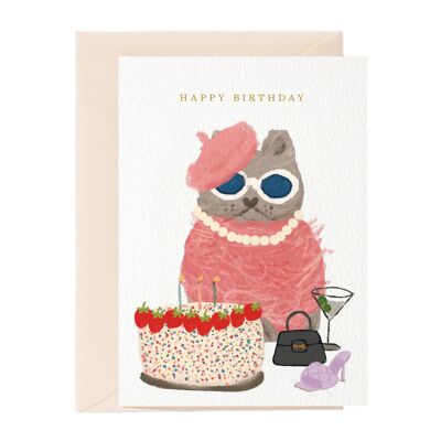 Carte de vœux d'anniversaire de chat à la mode