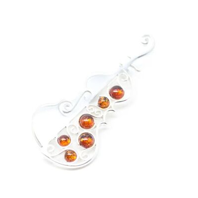 Amber Cello Pin Brooch