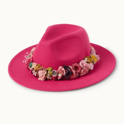 Chapeau à fleurs roses