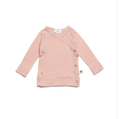 Pull cache-cœur en laine pour bébé – Laine mérinos – Misty Rose
