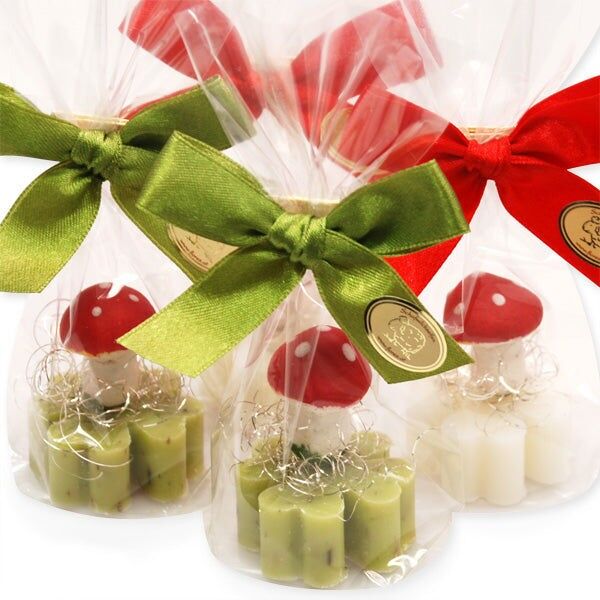 Jabón de leche de oveja hoja de trébol mini 14g decorado con agárico de mosca en violonchelo, Classic/Verbena