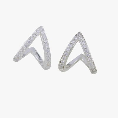 Aretes de plata de ley con forma de corazón Huggie y pavé