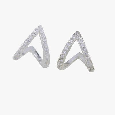 Sterling Silver Heart Huggie and Pave Earrings