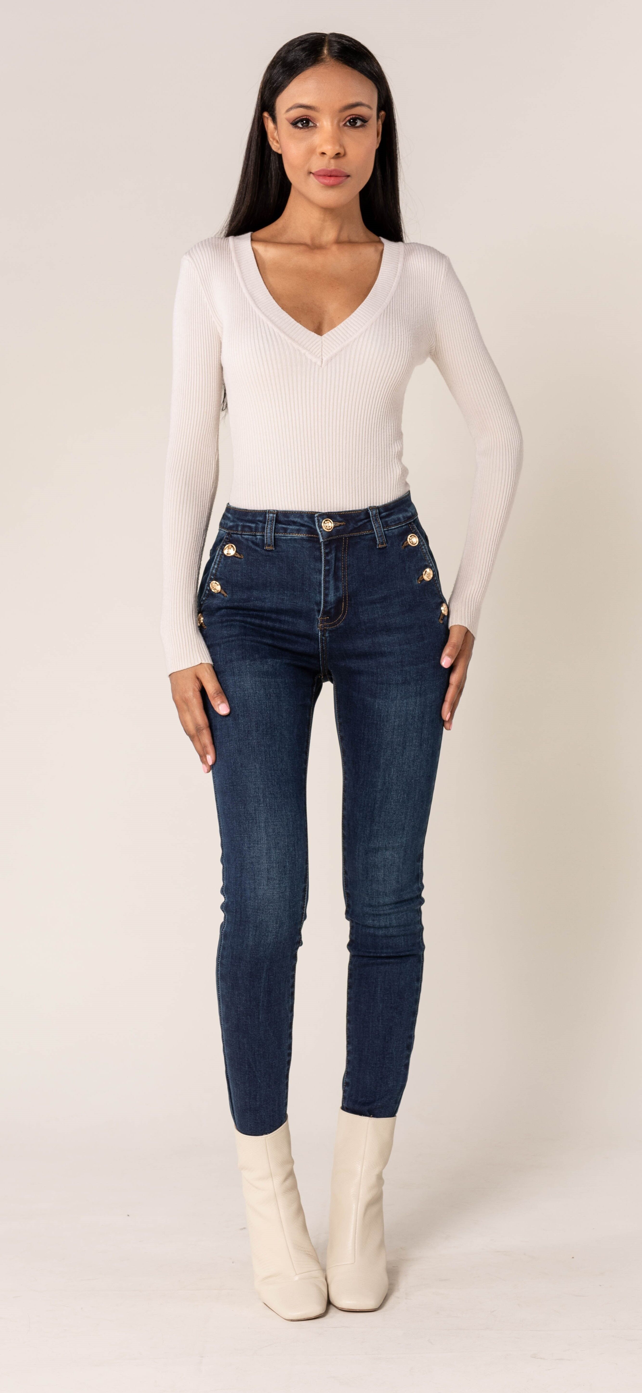 Nina Carter Skinny Jeans mit goldenen Knöpfen, hohe Taille P217