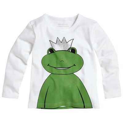 Chemise blanche à manches longues Frog King William avec couronne argentée imprimée au dos et sur le devant
