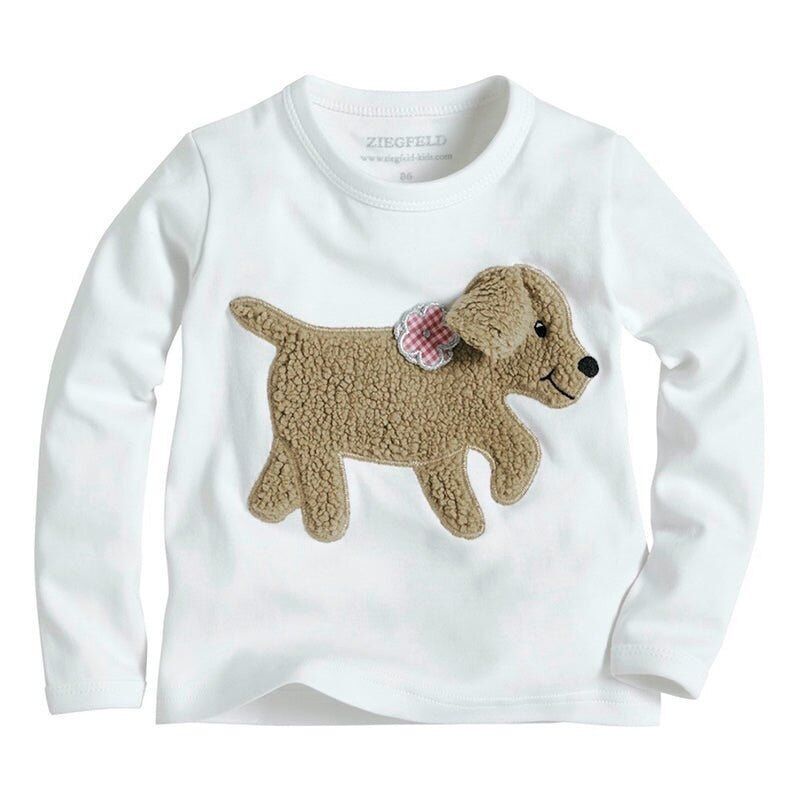 Maglietta bianca a maniche lunghe con tasca segreta nell'orecchio e applicazione in pelliccia di peluche con fiore Vichykaro