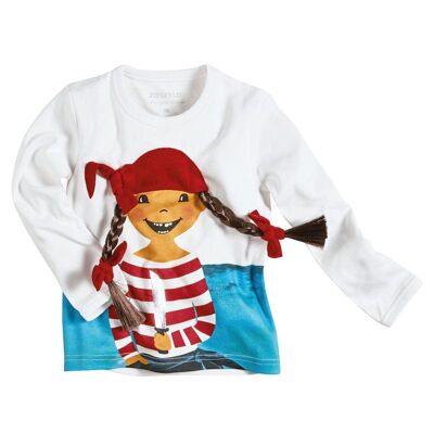 Pull blanc à manches longues Pirate Paula pour fille avec de vraies tresses, en coton