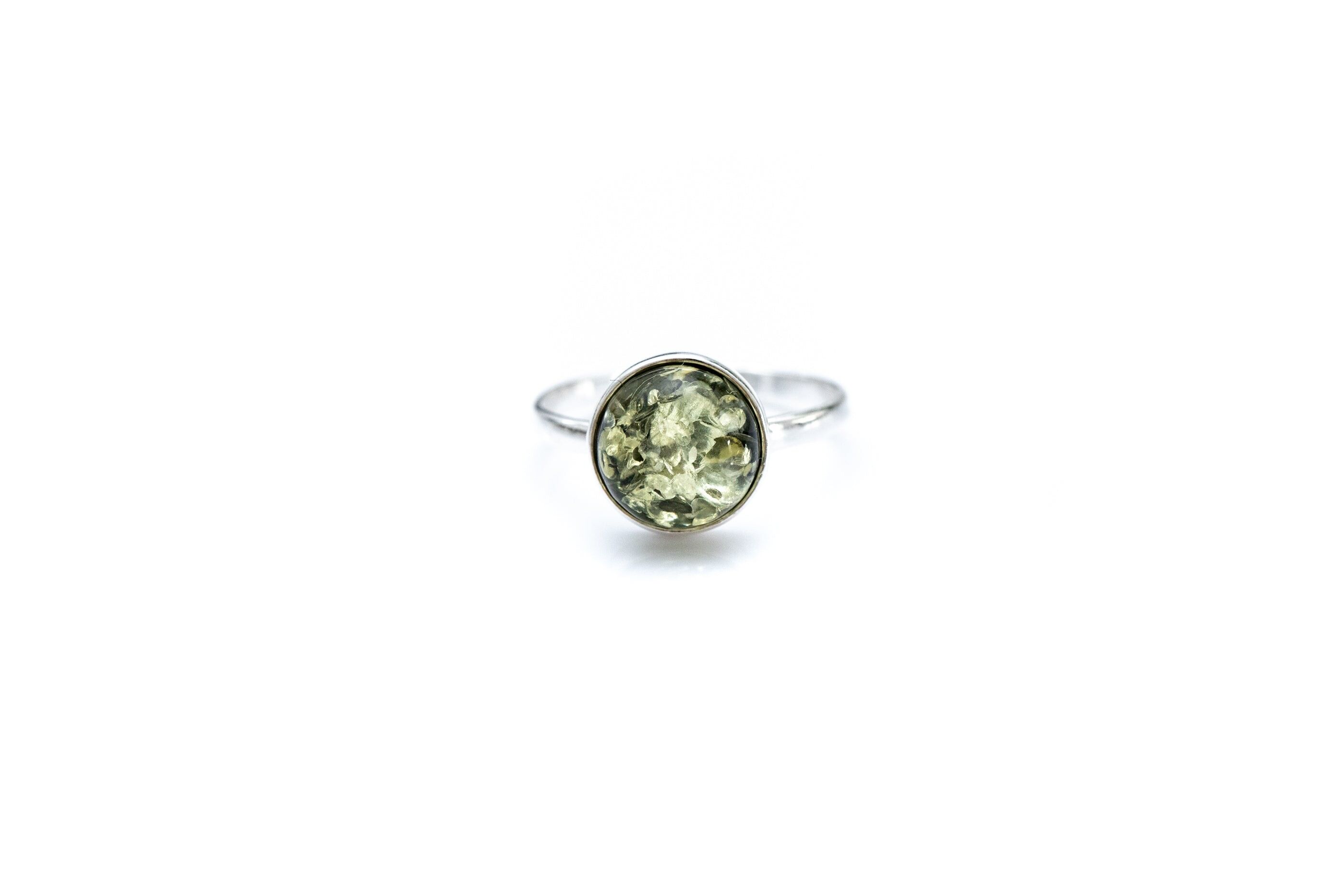 Bague Solitaire Ambre Vert ESSENTIALS