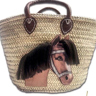 Grand sac panier Pony Linda avec poignée en cuir et poche intérieure en cuir