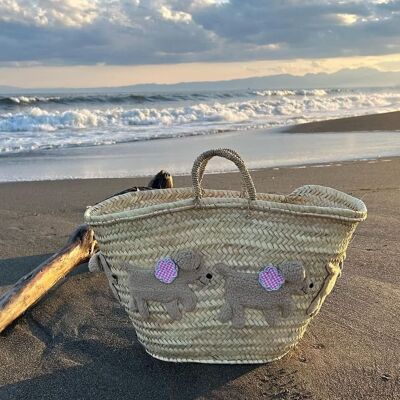 Grand sac panier pour chien KITTY en feuilles de palmier Chiens courant autour du sac