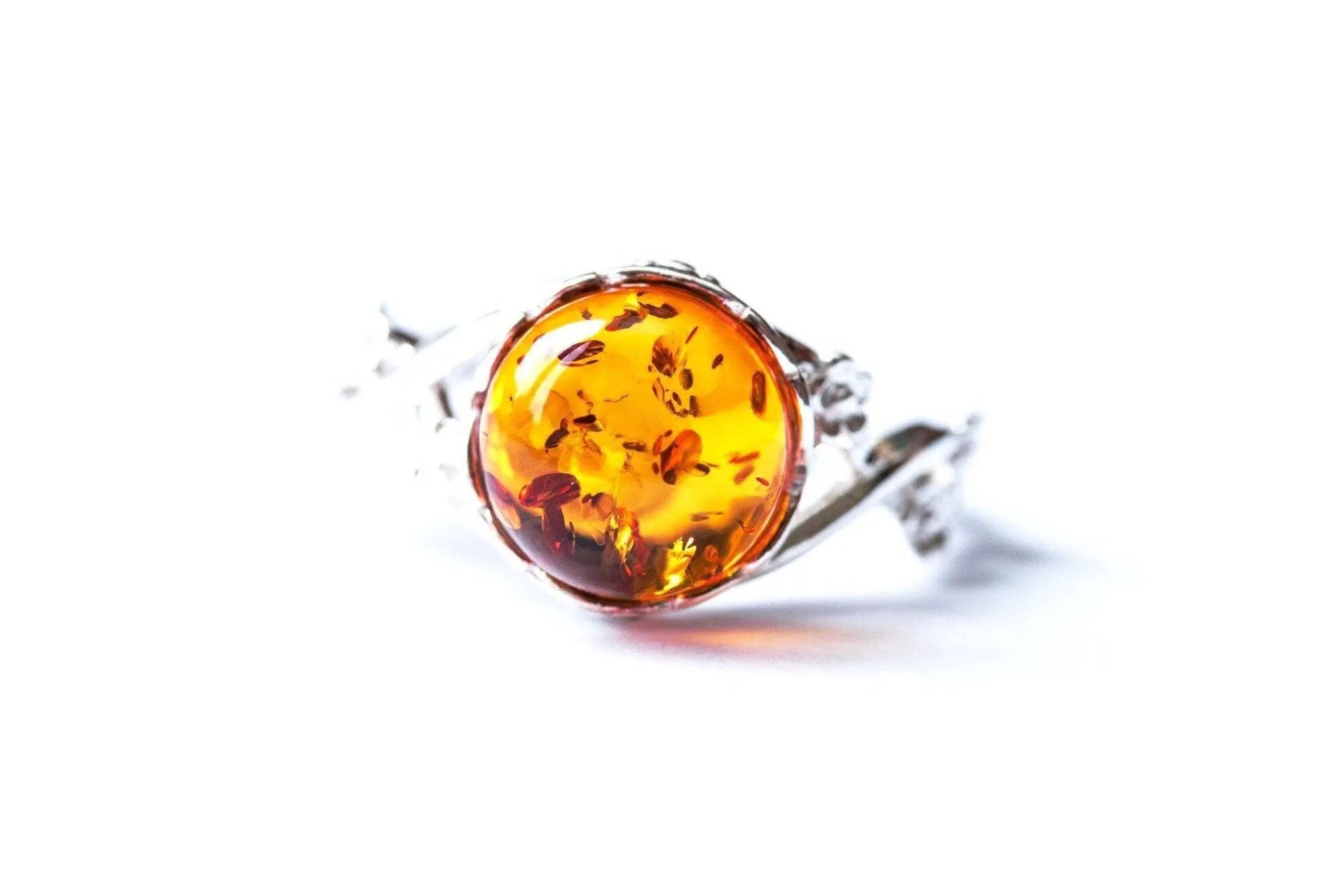 Bague Ambre Fleurie Délicate
