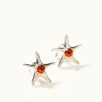 Boucles d'oreilles à tige en forme d'étoile de mer en ambre