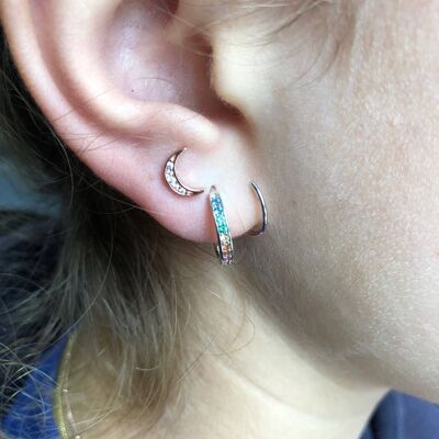 Sterling Silver Rainbow Pave Curl Stud Gold