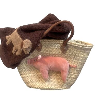 Grand sac panier Piglet Inge, avec poignées en cuir
