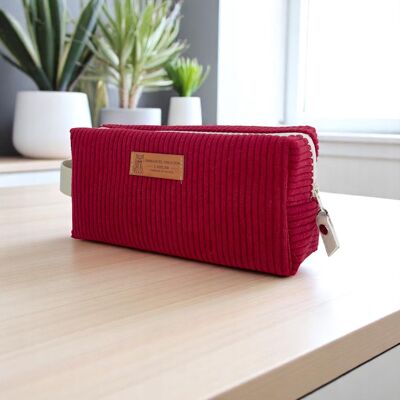Trousse nomade S, "Velours côtelé" lie de vin