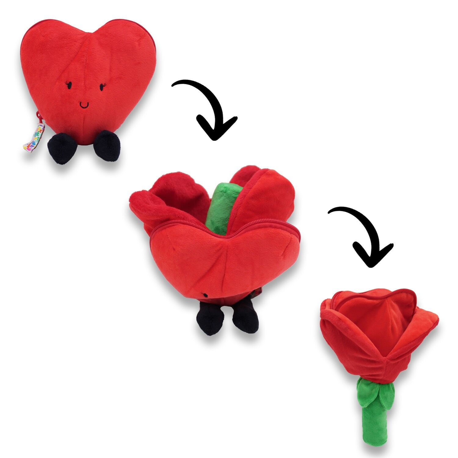 FLIPETZ – ICH LIEBE DICH – ROTES HERZ-/BLUMEN-PLÜSCHTIER – 15 BIS 28 CM