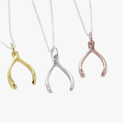 Wishbone Silver Necklace Gold
