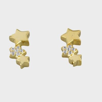 Sterling Silver Trio Star Pave Studs Silver Gold