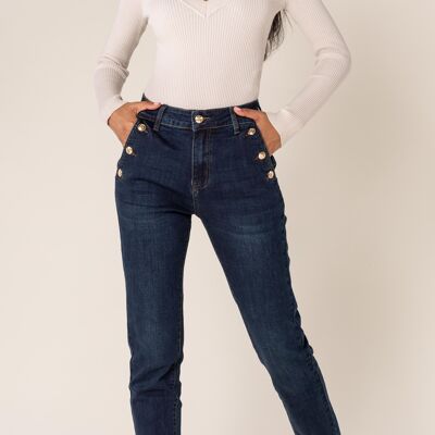 Jeans Mom slim elasticizzati con tasche e bottoni Nina Carter P216