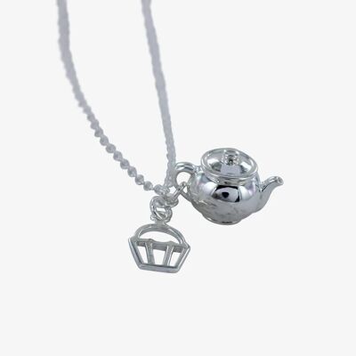 Sterling Silver Tea and Cake Necklace