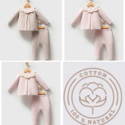 Ensemble 2 pièces en coton pour bébé fille, cinq tailles (6-9-12-18-24 mois)