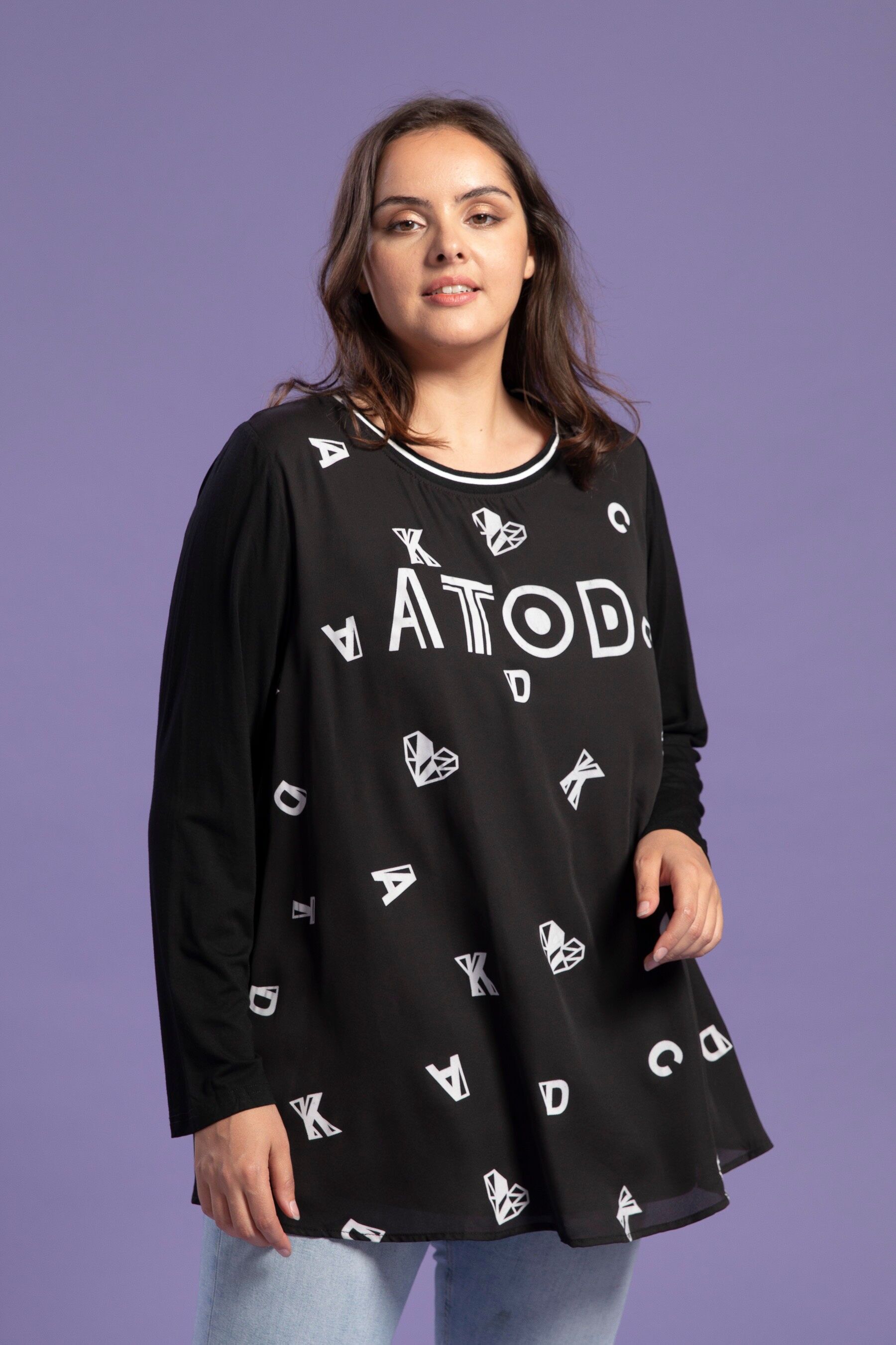 Tunique grande taille avec imprimé blanc (A912)