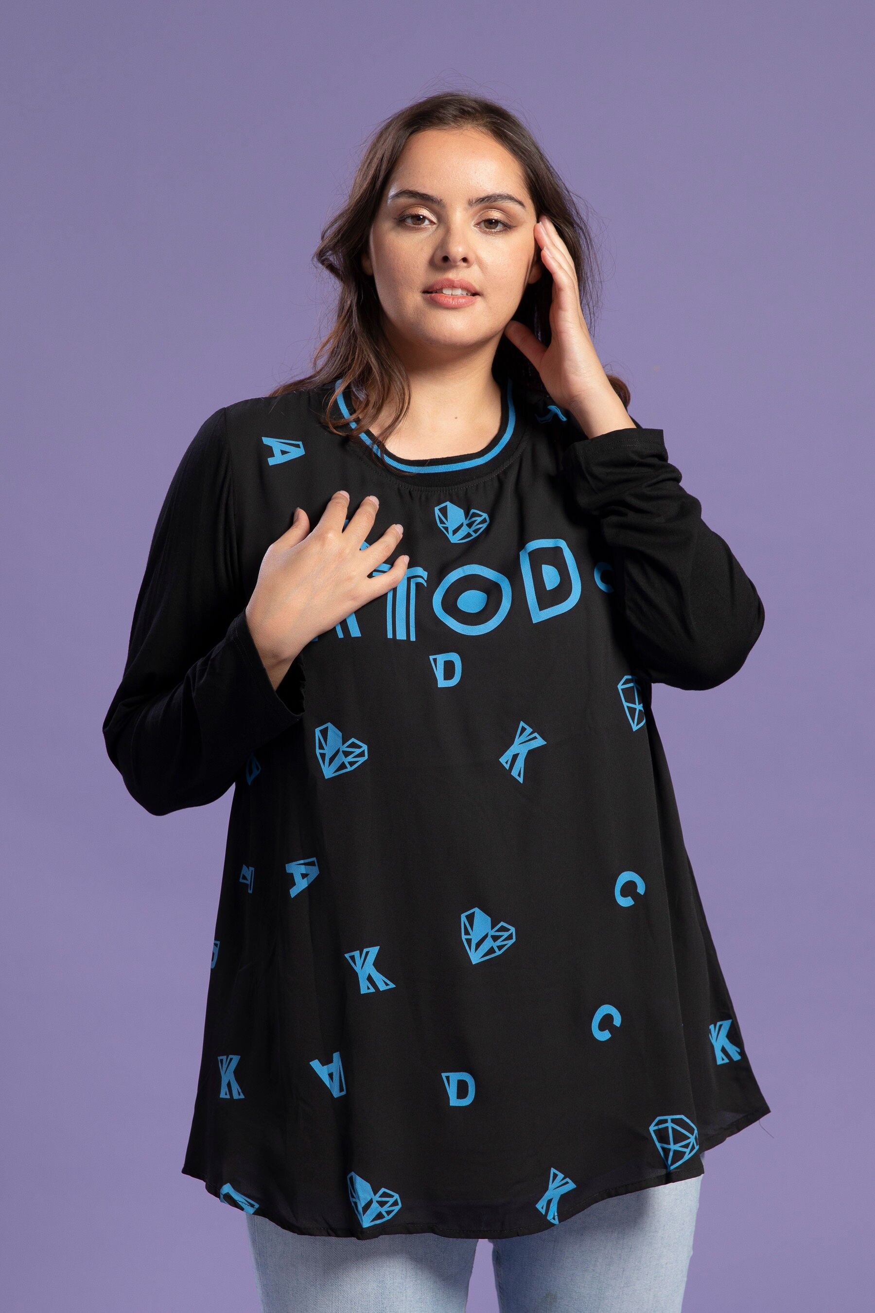 Tunique grande taille avec imprimé bleu (A912)