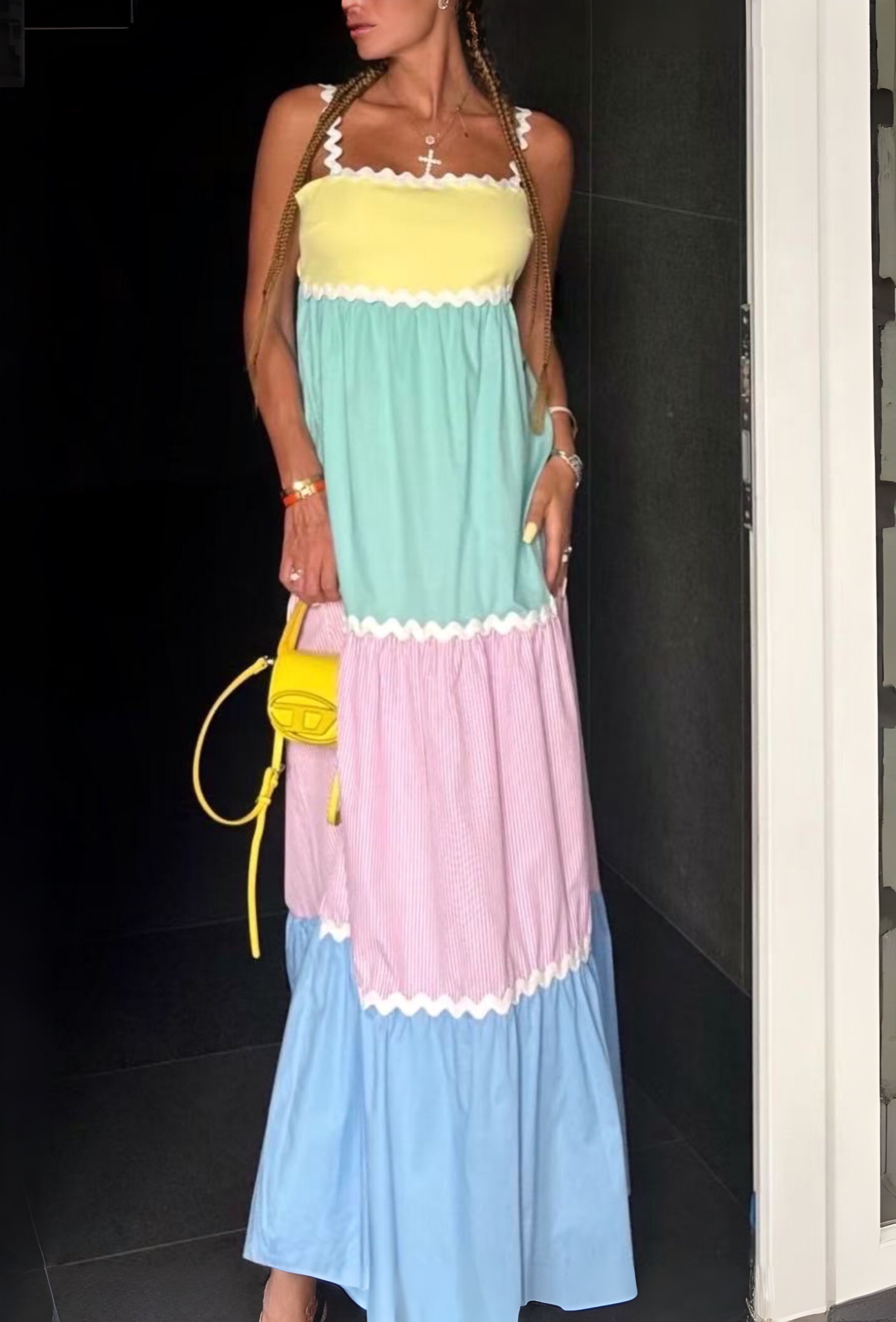 Dolce Vita – Langes Kleid mit Rüschen in Pastellfarben – BAUMWOLLE – 6316