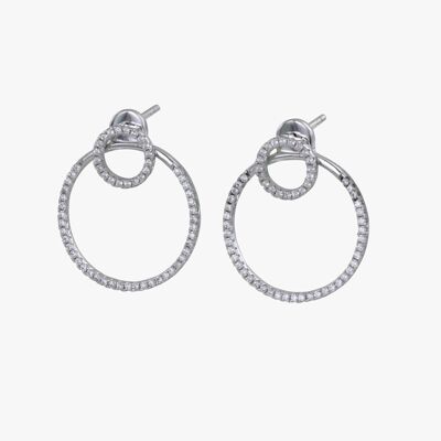 Sterling Silver Two Ring Pave Earrings